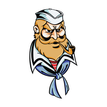Old Sailor Head With Pipe Illustration