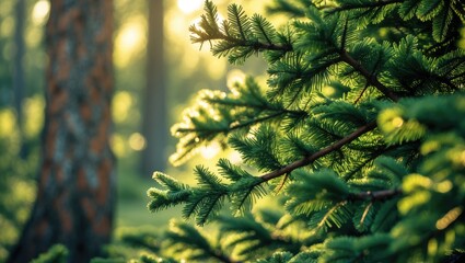 Close-up of a fluffy fir tree branch for holiday decoration