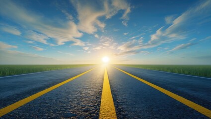 Naklejka premium Sky and clouds above an empty asphalt highway