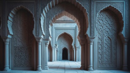 Obraz premium Ancient stone carving and relief decoration on mosque walls in Uzbekistan