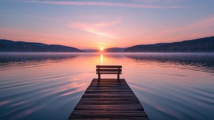 Naklejka premium Serene evening scene with sunset reflection on a frozen lake in Burgenland during winter
