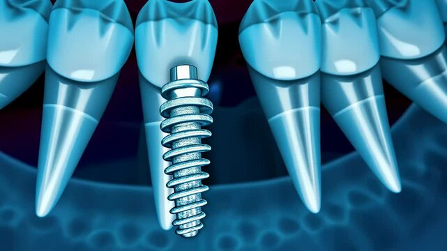 X-ray dental, tooth radiography, implant visualization. Dental health. Teeth glow during procedure scan. Implant stability assures total care. Radiography analysis helps detect issues.