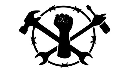 Hand holding hammer silhouette vector on white background