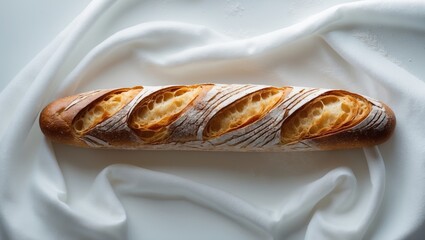 Crispy fresh bread on white background