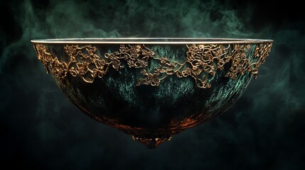 Intricate gold vines adorning a magical green bowl