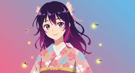 着物姿の女性が微笑む姿、ブログやウェブサイトでの使用に