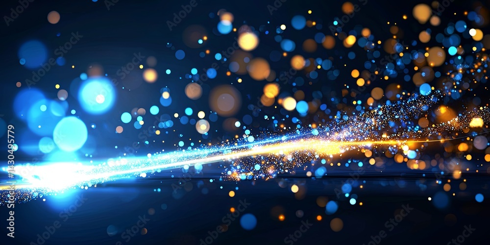 Poster Blue Sparkling Light Rays with Glittering Particles in a Dark Background for Abstract Photography and Creative Design Projects