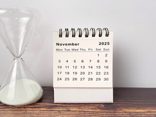 Standing 2025 November calendar on white background