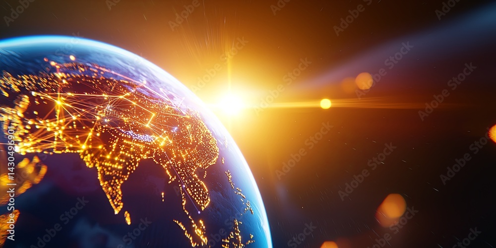 Aufkleber vibrant digital earth in space with network connections illustrating connectivity and technology ove