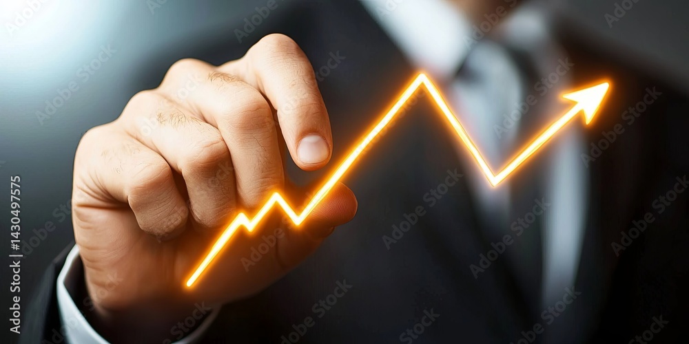 Aufkleber Businessman Analyzing Financial Growth with Digital Graph Touch on Soft Background in Modern Office Environment