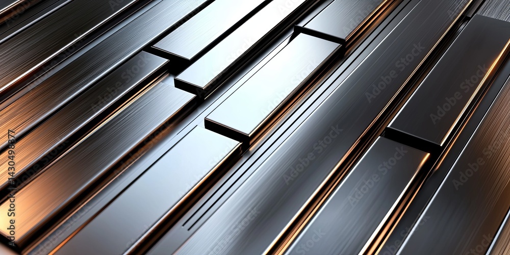 Poster shiny brushed metal surface with vertical stripes, reflective finish and modern industrial look idea