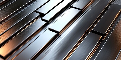 Obraz premium Shiny Brushed Metal Surface with Vertical Stripes, Reflective Finish and Modern Industrial Look Ideal for Backgrounds and Textures in Design Projects
