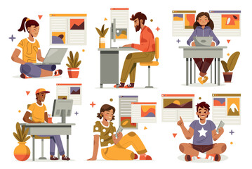 Blogger Hand Drawn Flat Composition Collection