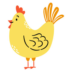 Flat vector illustration in a simple children's style. Cute chicken on white background. Farm animals . Vector illustration