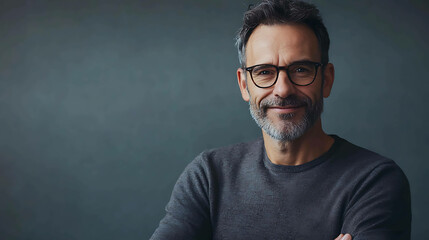 Obraz premium Charismatic man with a confident look and a soft gray backdrop