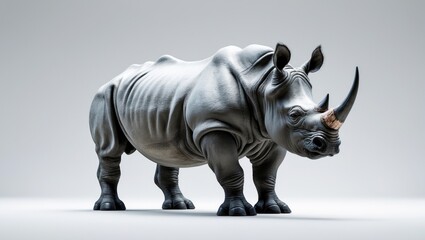 Fototapeta premium White-background image of a large rhinoceros standing and staring alone