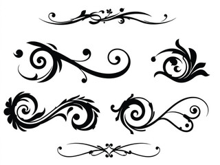 Decorative Swirl and Spiral Vector Elements – Stylish Ornaments for Logos, Tattoos, and Invitations silhouette on white background