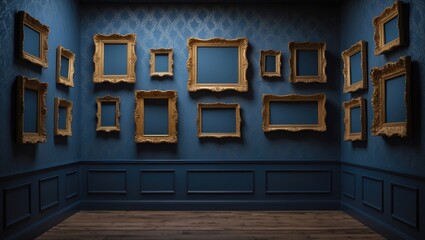 Vintage wall art gallery with ornate frames and antique decor
