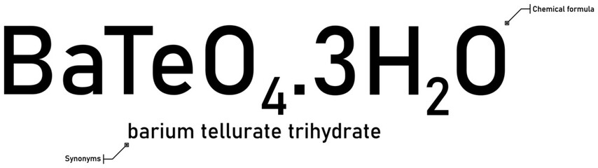 Barium tellurate trihydrate chemical formula and synonyms with callout titles