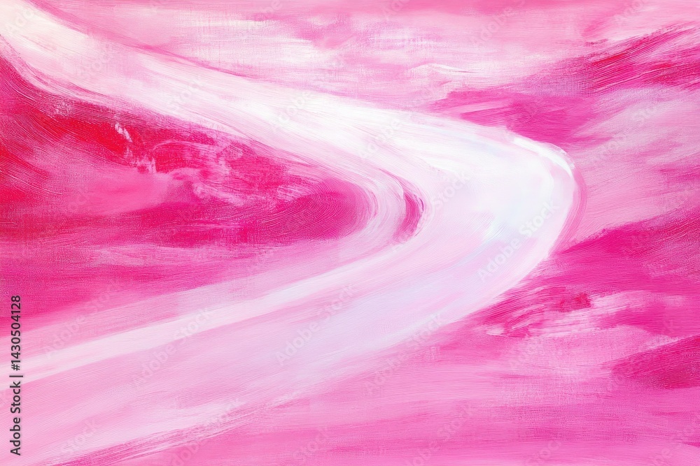 Poster Curved pink trails flowing gracefully across a soft pink background creating a serene atmosphere, pink trails moving on pink background