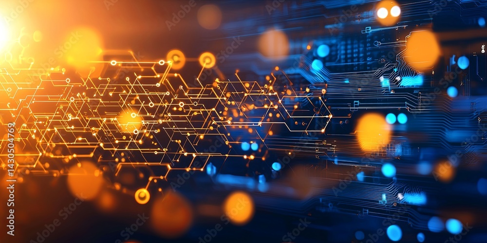 Aufkleber Futuristic Abstract Digital Circuitry Background with Glowing Elements and Geometric Patterns for Technology Themes and Web Design Projects