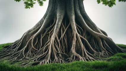 Ancient banyan tree roots isolated against a background