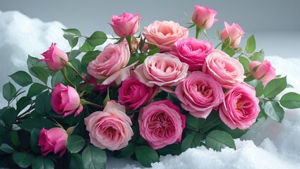 White and pink rose flowers on a plain background