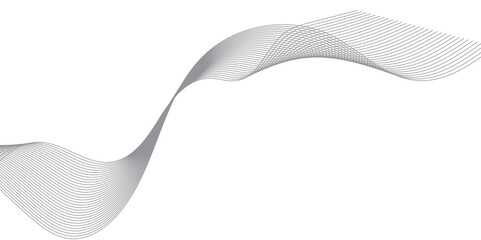 Create a vector illustration of a black abstract wave pattern on a white background. The wave should have a smooth, flowing form with overlapping transparent lines and gradient mesh effects, creating