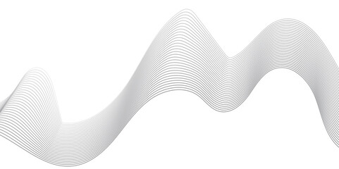 Create a vector illustration of a black abstract wave pattern on a white background. The wave should have a smooth, flowing form with overlapping transparent lines and gradient mesh effects, creating