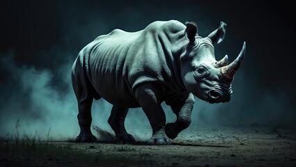 Fototapeta premium Endangered African rhinoceros mammal in natural grassland