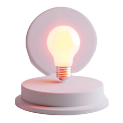 Glowing lightbulb on a minimalist platform innovative idea concept