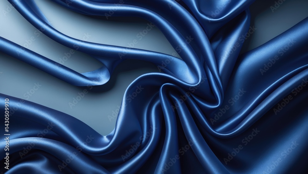 Poster elegant blue silk satin fabric with intricate folds and textured background for design space