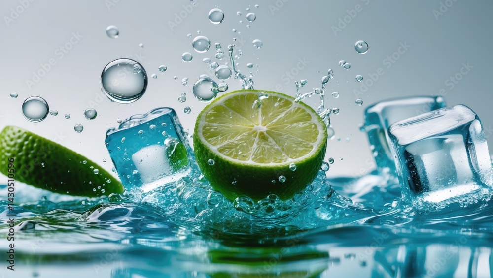 Aufkleber Bubbles Rising in Water After Adding Lemon and Lime