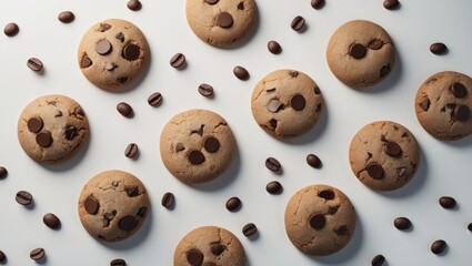 Obraz premium Chocolate dessert banner with cookies and copy space on white background