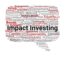 Impact Investing Word Cloud. Key Terms for Sustainable Finance and Social Impact