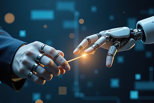 Ai mani che rappresentano l'interazione fra intelligenza umana e intelligenza artificiale 02