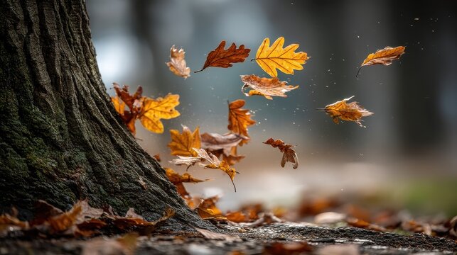 Pile of leaves in mid air being thrown joyful seasonal motion playful autumn energy outdoor leaf fun