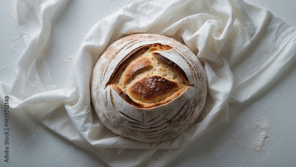 Poster studio shot of a sliced brown and white bread loaf showcasing texture on a white background