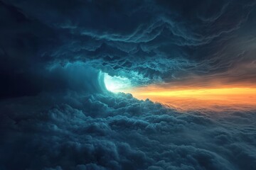 Naklejka premium Majestic clouds illuminated by sunset over a turbulent sky at twilight