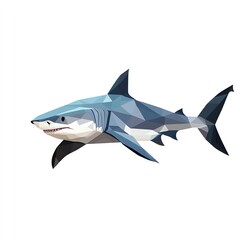 Obraz premium Ocean Predator In Geometric Style AShark Swims Gracefully Against AWhite Background