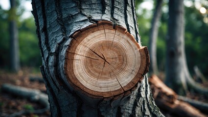 Area with a recently cut light poplar branch. Tree felling