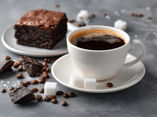 Obraz premium Coffee and Brownie Still Life with Sugar and Beans