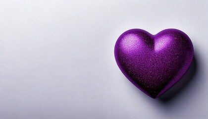 Obraz premium Shiny purple heart with a glittery texture placed on a soft light surface, symbolizing love, elegance, and affection.