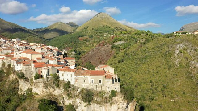 The old village of Tortora perched high in the mountains of Europe, Italy, Calabria, in summer, on a sunny day.&nbsp;