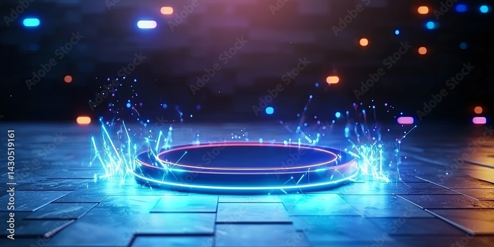 Aufkleber futuristic blue light circle with glow effect and digital elements for modern technology background 