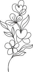 Simple Line Drawing of Flowers and Leaves Botanical Illustration