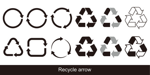 リサイクルマークのイラスト素材セット ベクター 再エネ 循環 白背景 モノクロ