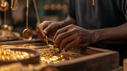 A seller negotiating the price of gold jewelry at a gold exchange market, weighing gold items,