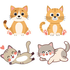 Cute Cartoon Cat with Stripes and Smile