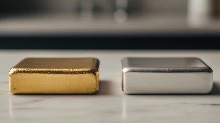 A side-by-side comparison of gold and silver bars, highlighting investment differences,